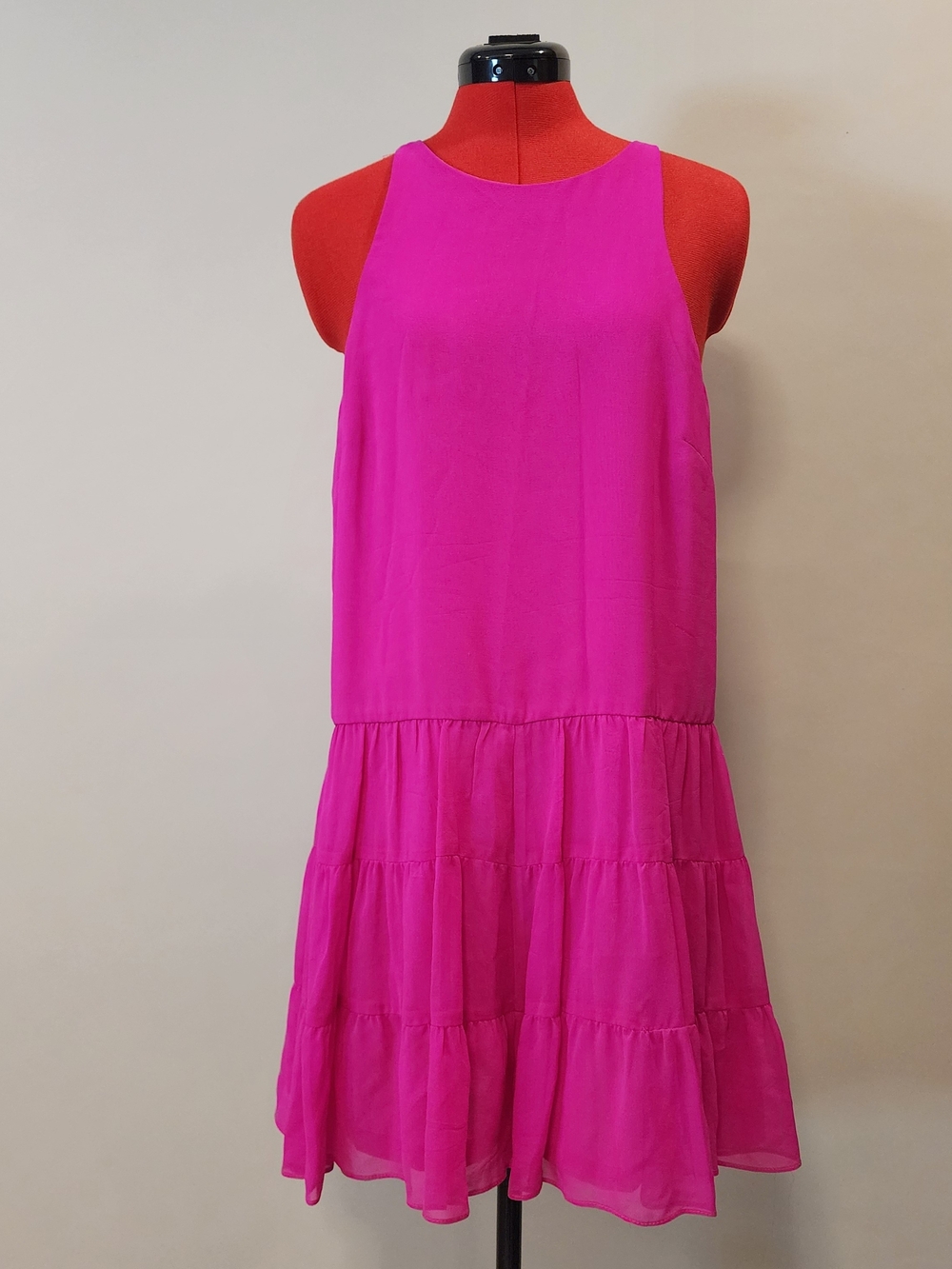 Nicole Miller Hot Pink Tiered Sleeveless Mini Romper Dress